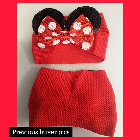 handmade baby head wrap headband sequin Minnie Mouse Disney themed ears w bow - Picture 6 of 8